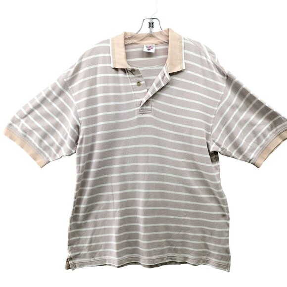 VTG Columbia Polo Shirt Mens M Beige Peach Striped Short Sleeve Cotton - Picture 1 of 8